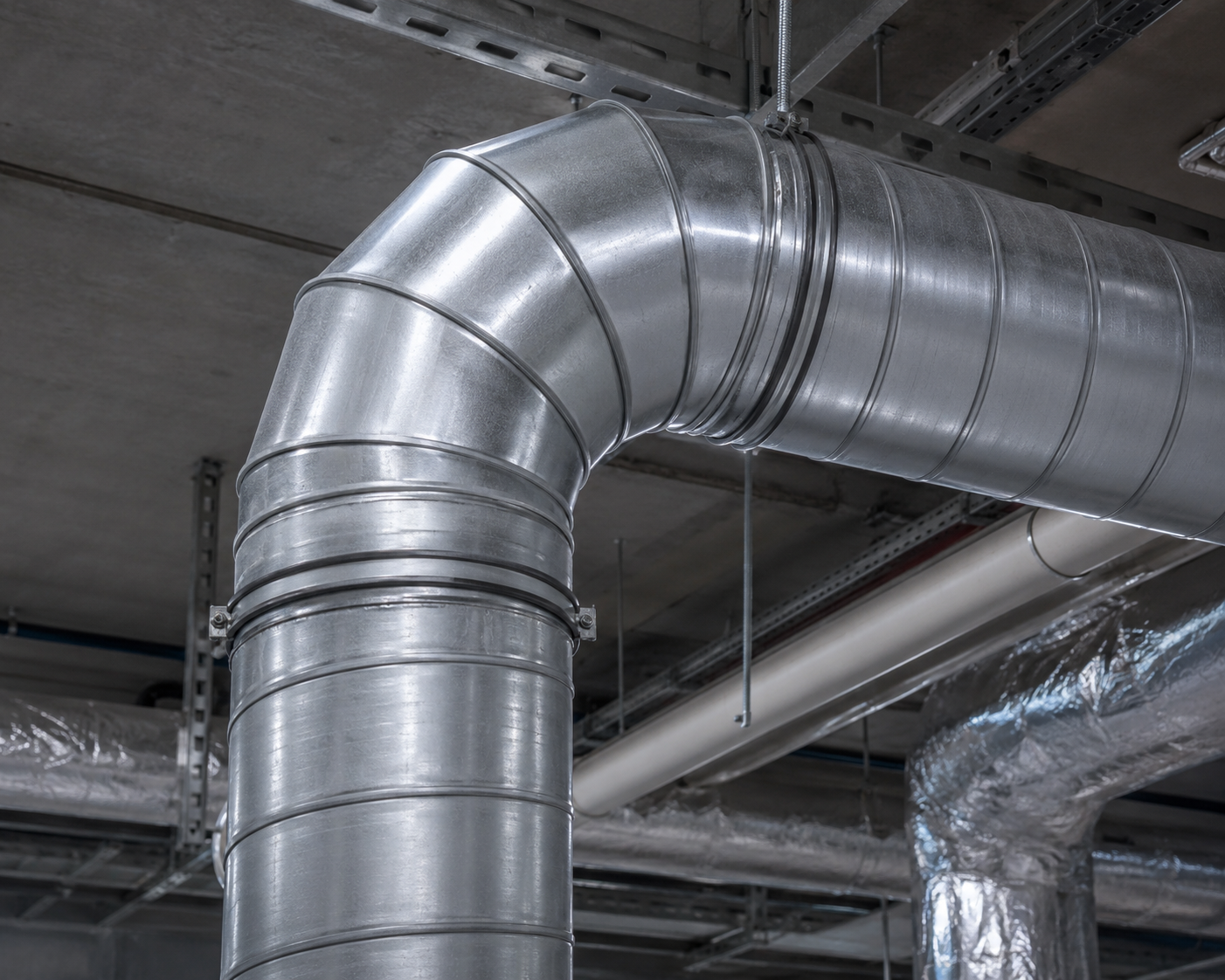 Co cút 90 độ ống gió tròn lắp trong hệ thống HVAC