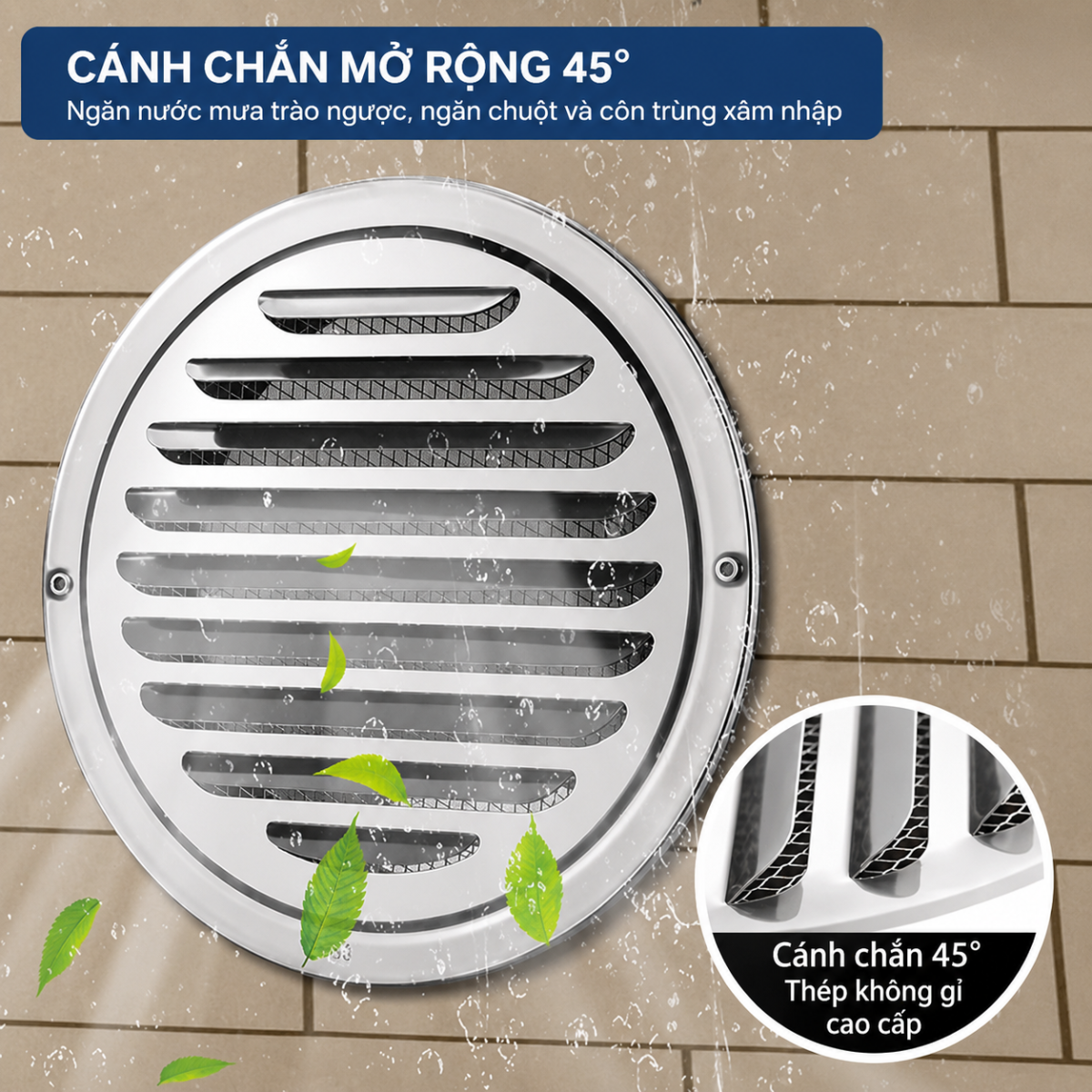 Vent Cowl lắp tại lỗ thông gió xuyên tường