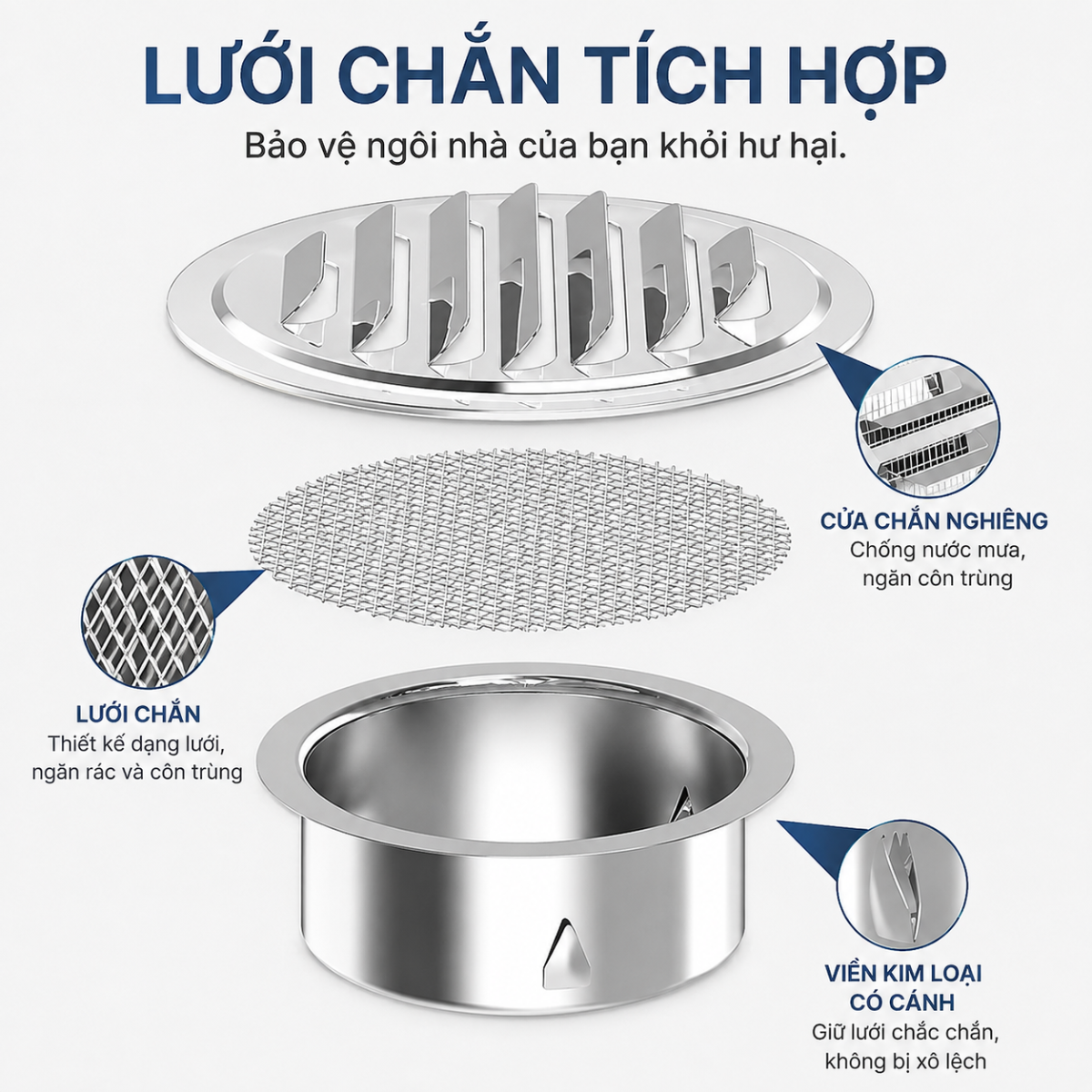 Vent Cowl gắn tường Inox 304