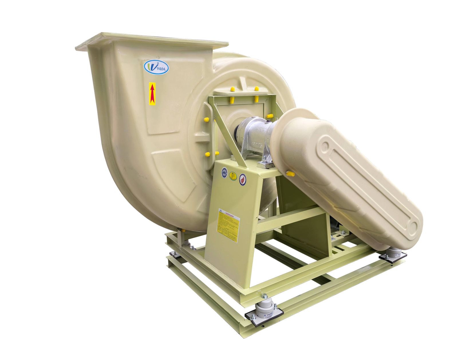 Động cơ đặt riêng trên khung đế chung của quạt ly tâm FRP F4-72 kiểu C