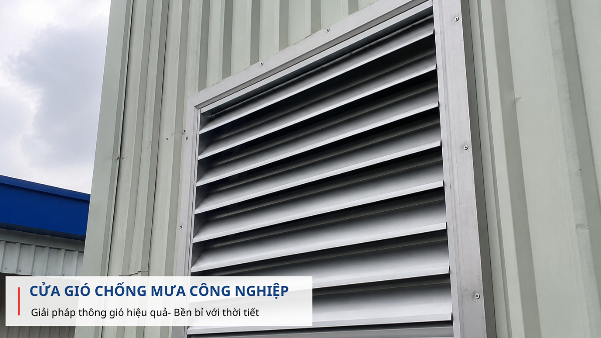Cửa gió chống mưa công nghiệp nan Z lắp ngoài tường nhà xưởng thực tế.