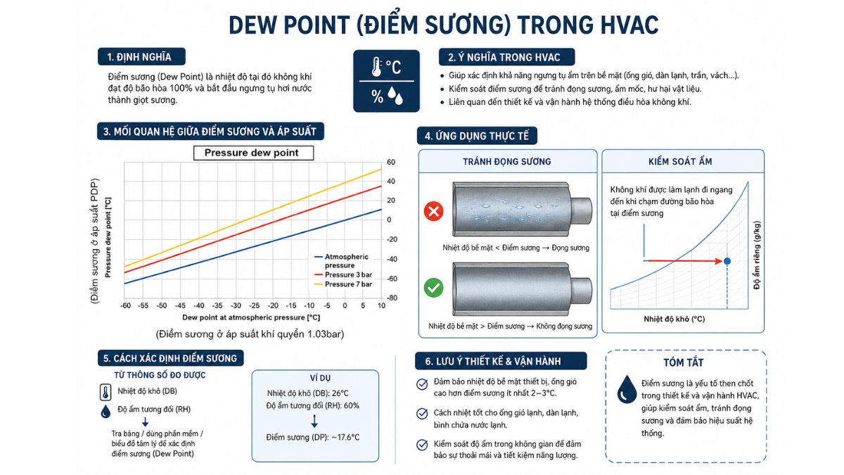 Mối liên hệ giữa nhiệt độ bề mặt và điểm sương trong HVAC.