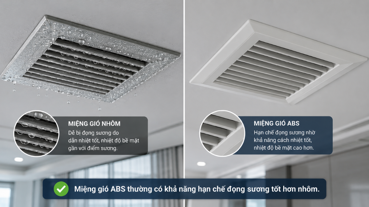 so sánh miệng gió ABS và miệng gió nhôm