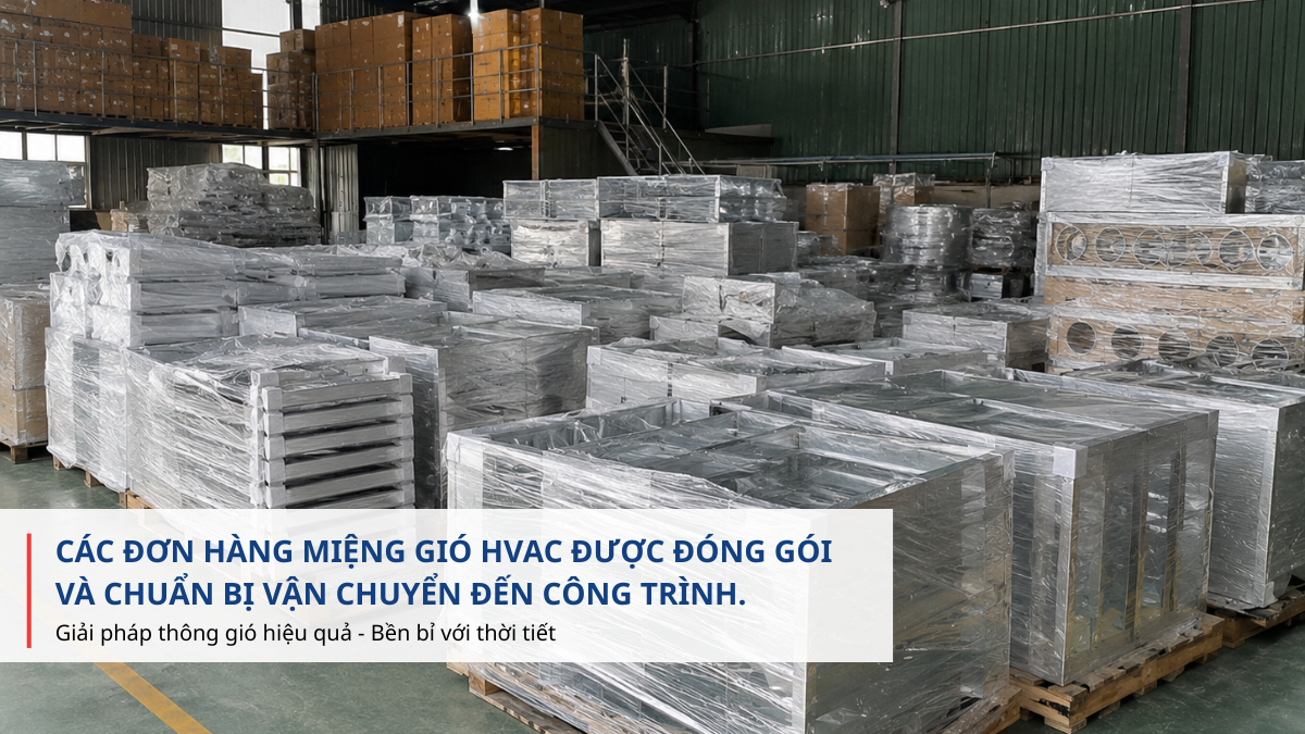 đóng gói đơn hàng miệng gió HVAC trước khi giao công trình