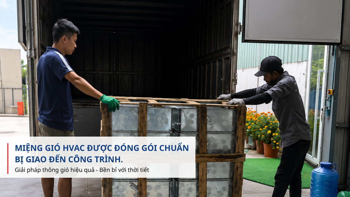đóng gói miệng gió HVAC trước khi giao hàng