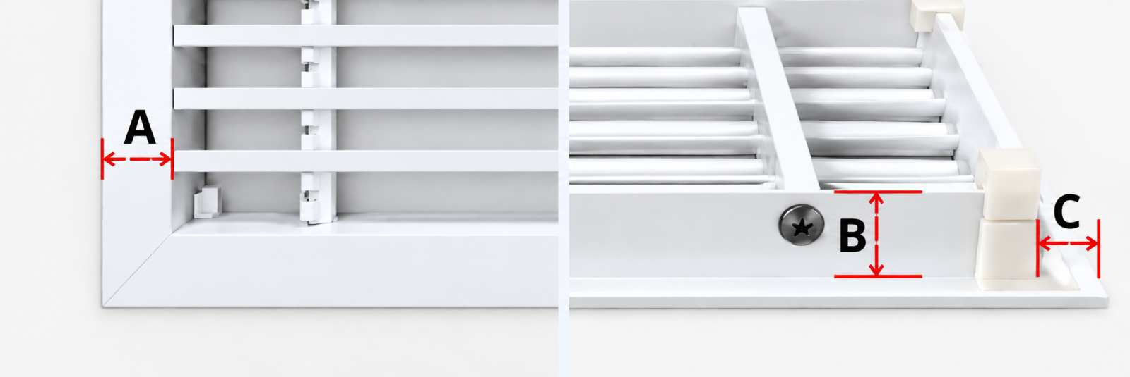 Mặt cắt khung K1 cửa gió nan thẳng linear nhựa ABS, ký hiệu kích thước A B C
