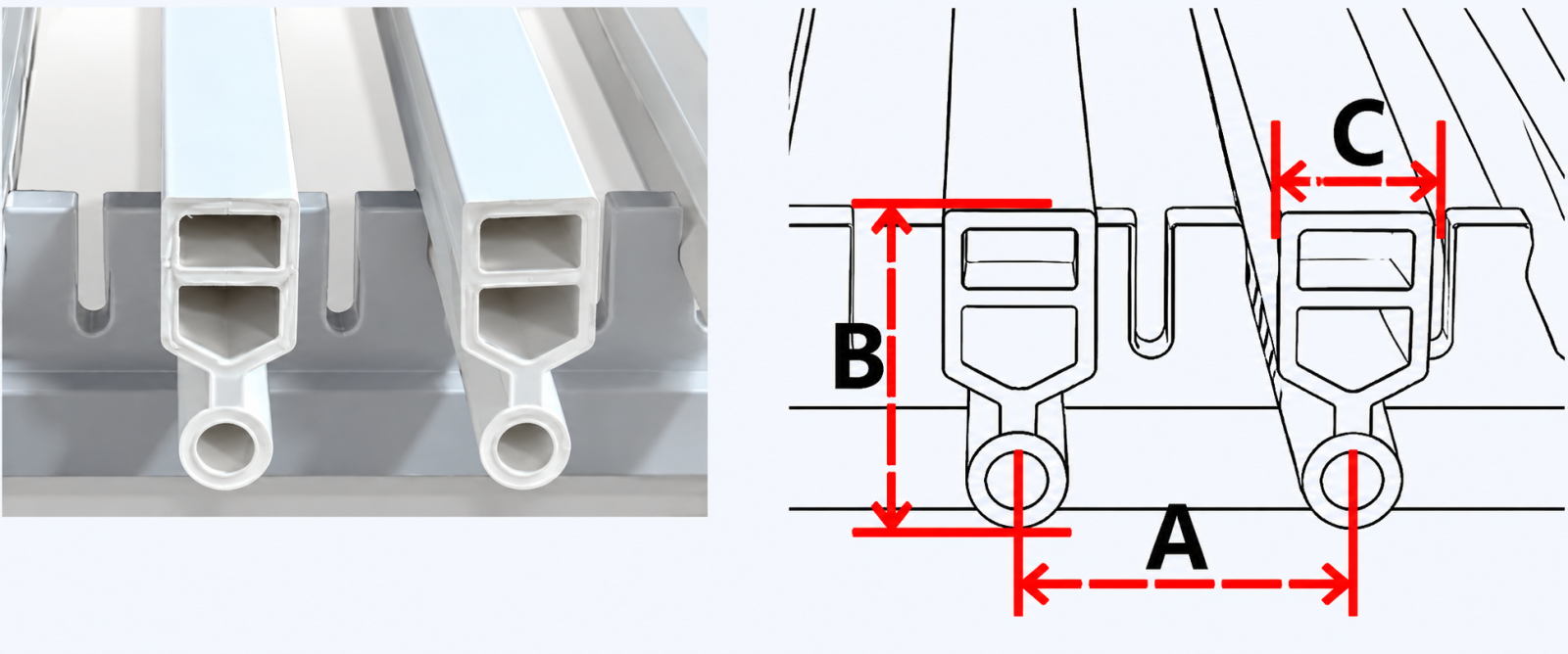 Mặt cắt nan L2 cửa gió nan thẳng linear nhựa ABS, ký hiệu kích thước A B C