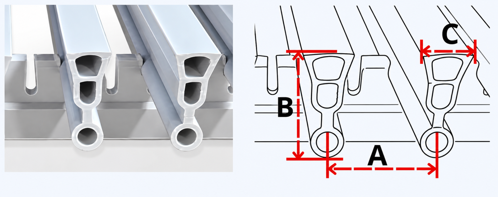 Mặt cắt nan L3 cửa gió nan thẳng linear nhựa ABS, ký hiệu kích thước A B C