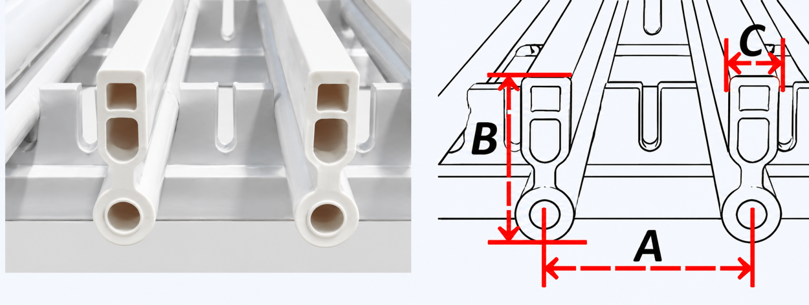 Mặt cắt nan L4 cửa gió nan thẳng linear nhựa ABS, ký hiệu kích thước A B C