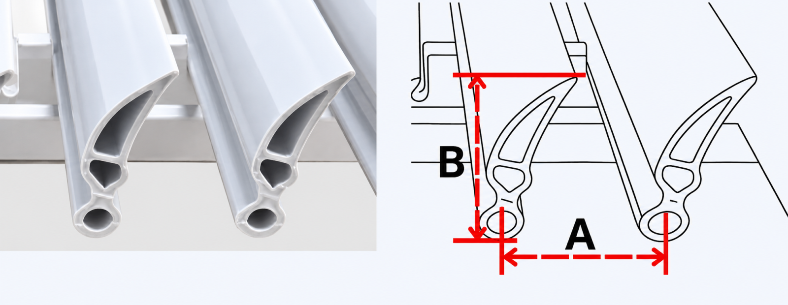 Mặt cắt nan L5 cửa gió nan thẳng linear nhựa ABS, ký hiệu kích thước A B C