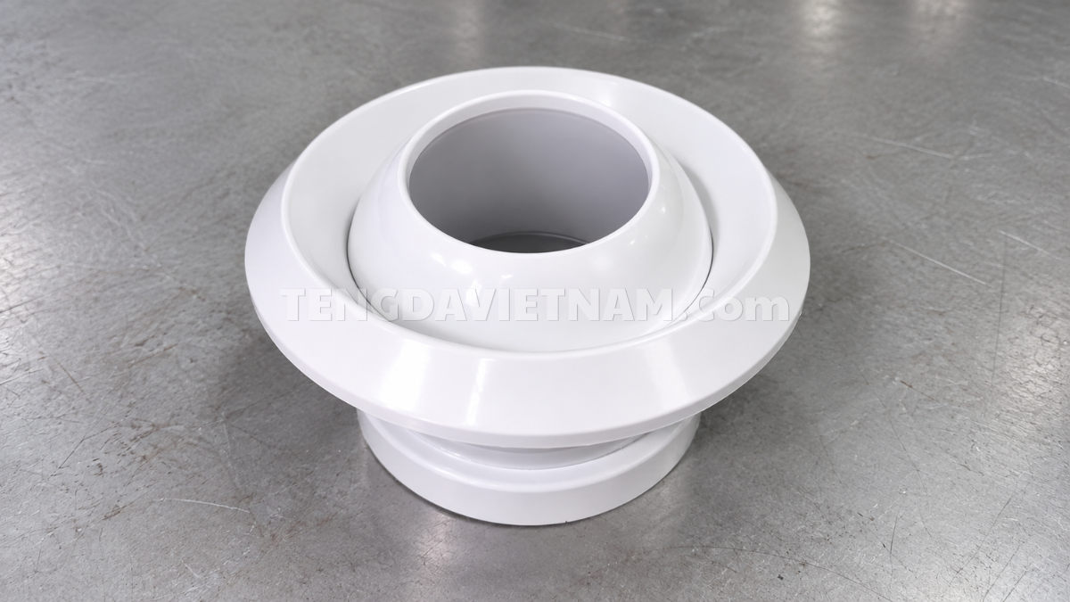 Cửa gió jetball nhựa ABS màu trắng TD1019 với quả cầu xoay và vành tròn bắt vít