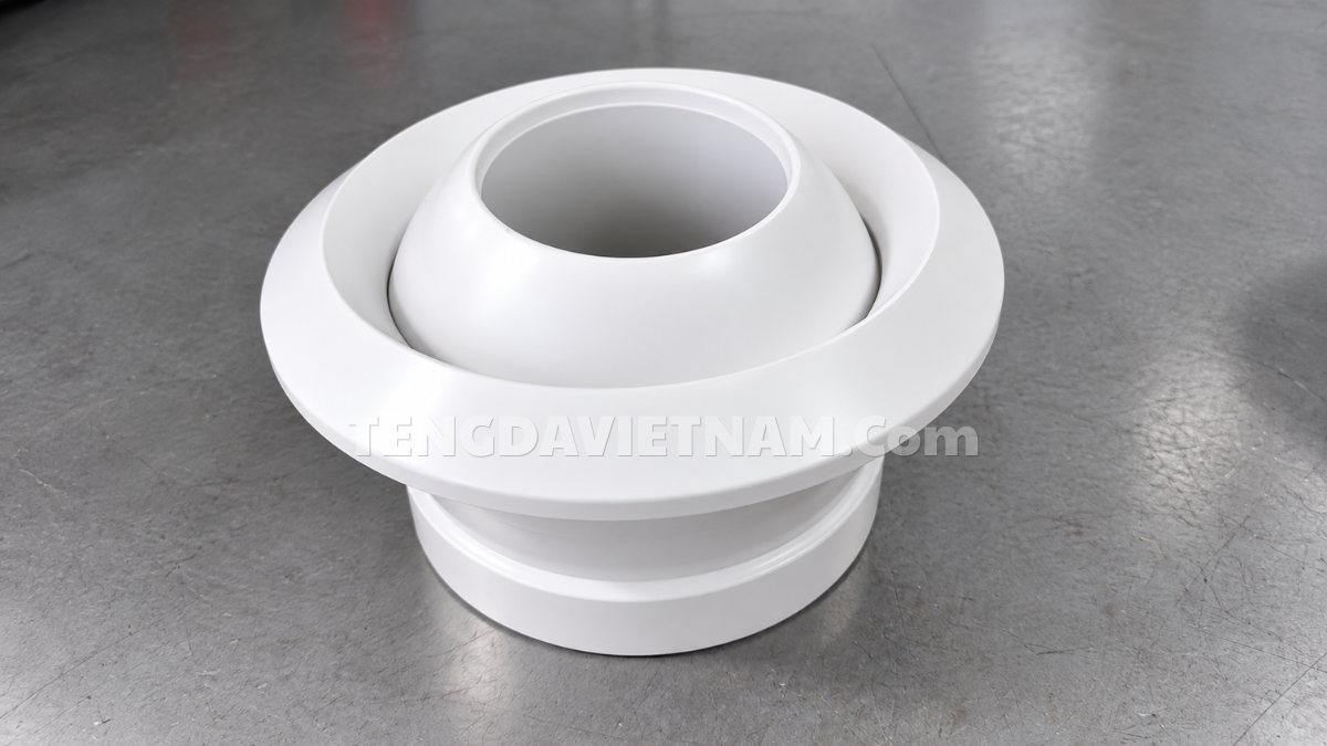 Cửa gió jetball nhôm sơn màu trắng với quả cầu xoay chỉnh hướng gió