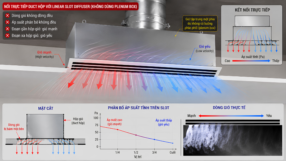 linear slot không có plenum box