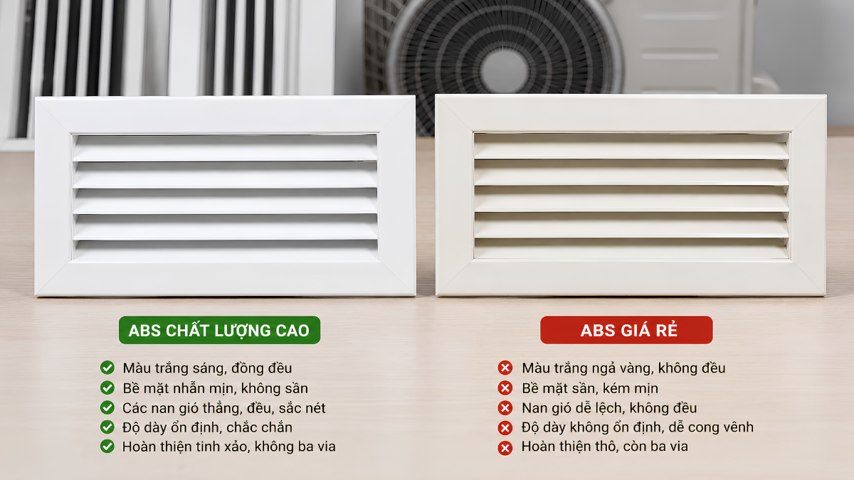 So sánh miệng gió ABS chất lượng cao và ABS giá rẻ