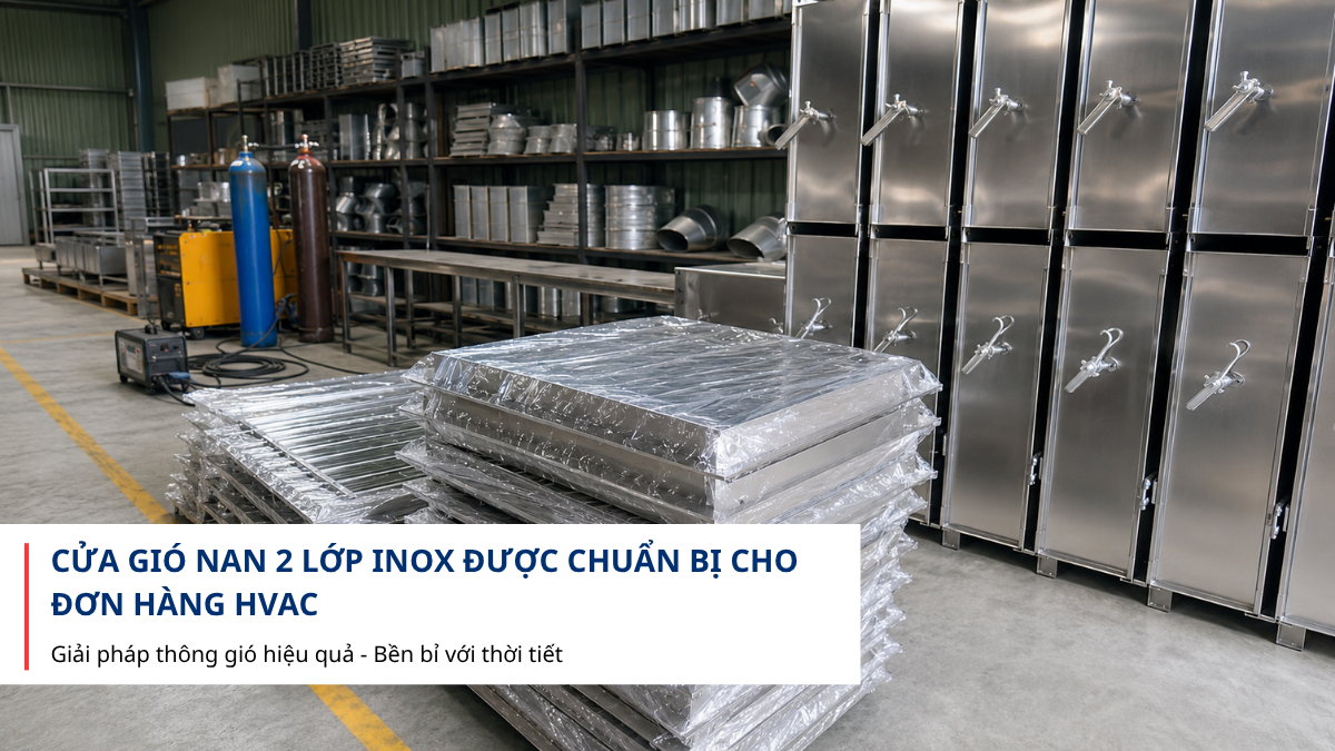 Cửa gió nan 2 lớp inox tại xưởng TENGDA