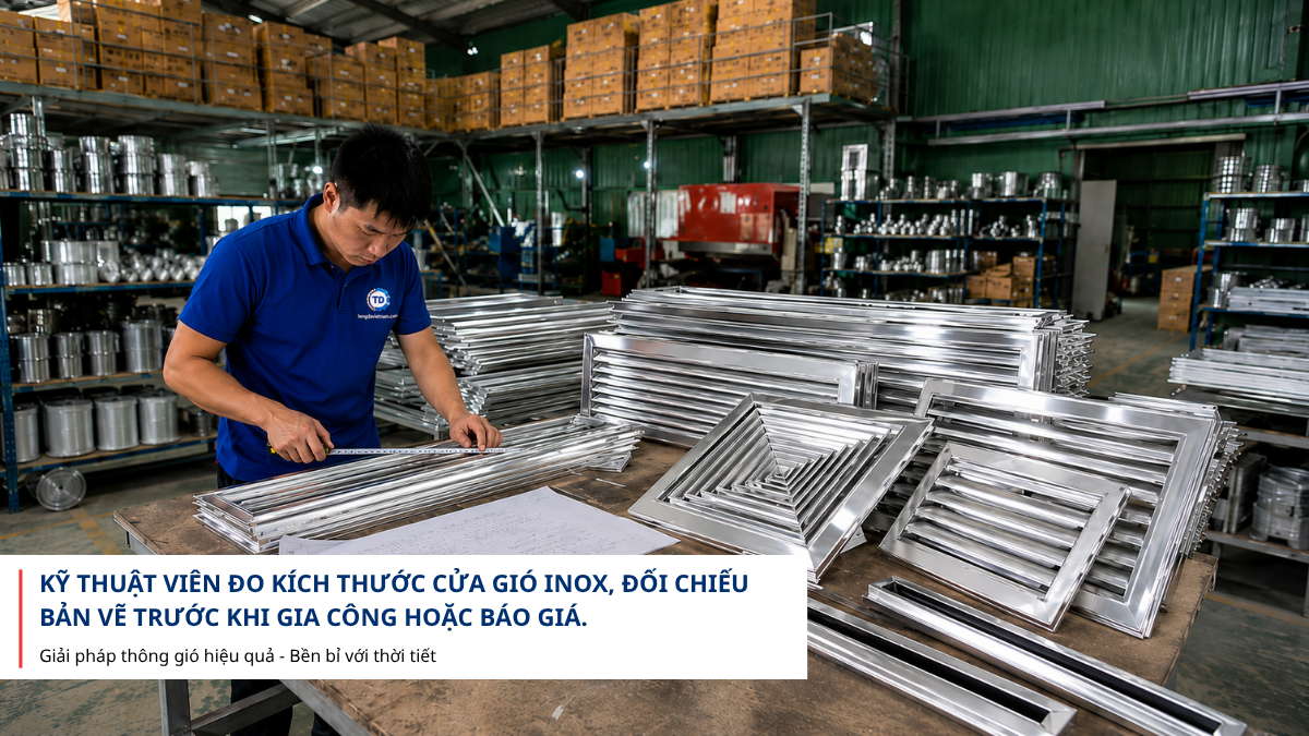 Đo kích thước cửa gió inox theo bản vẽ kỹ thuật