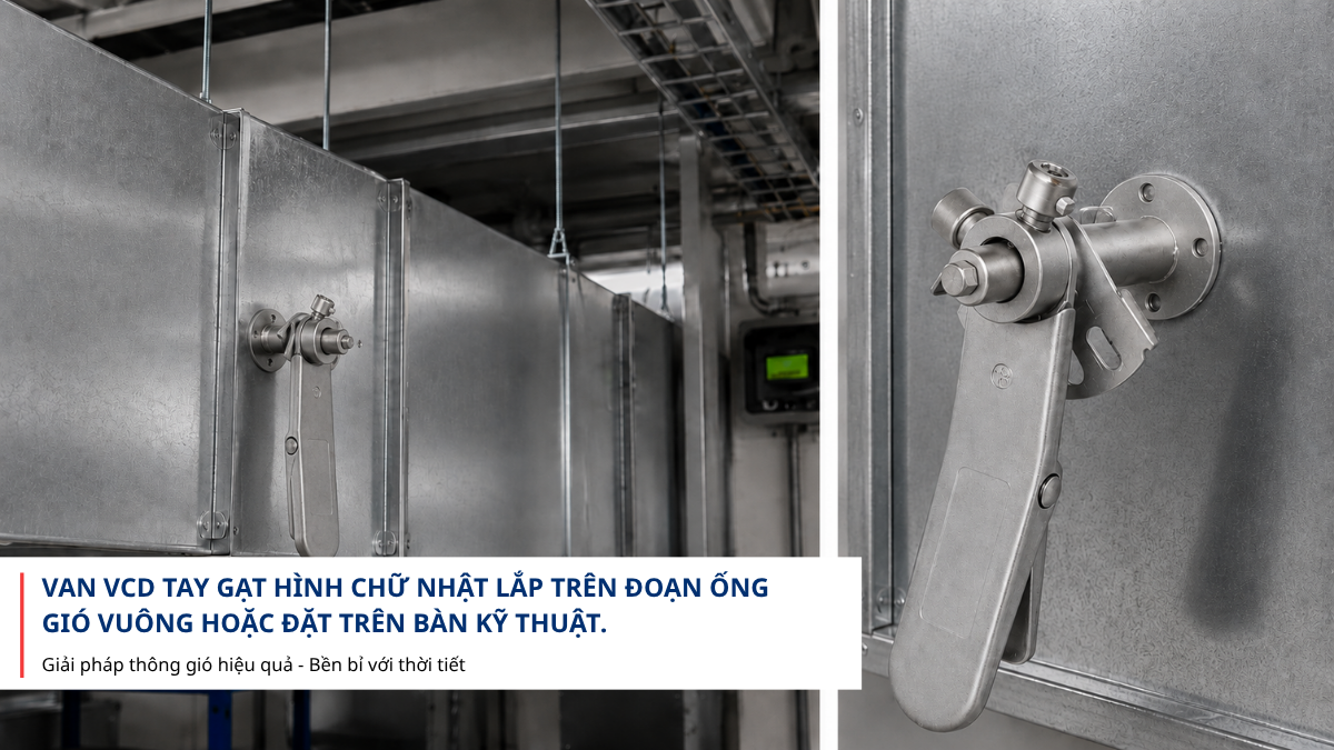 Van VCD damper tay gạt trên ống gió