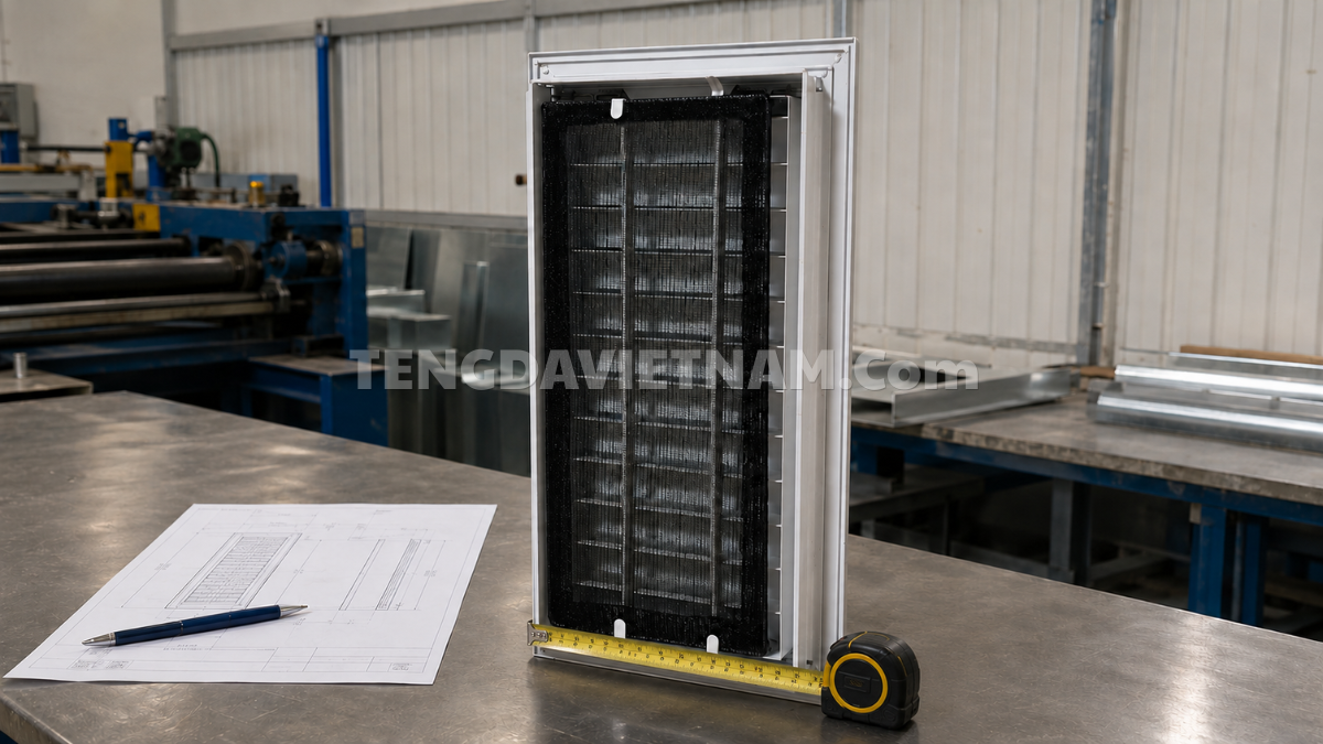 Gia công cửa gió hồi có lưới lọc bụi bản lề theo kích thước công trình