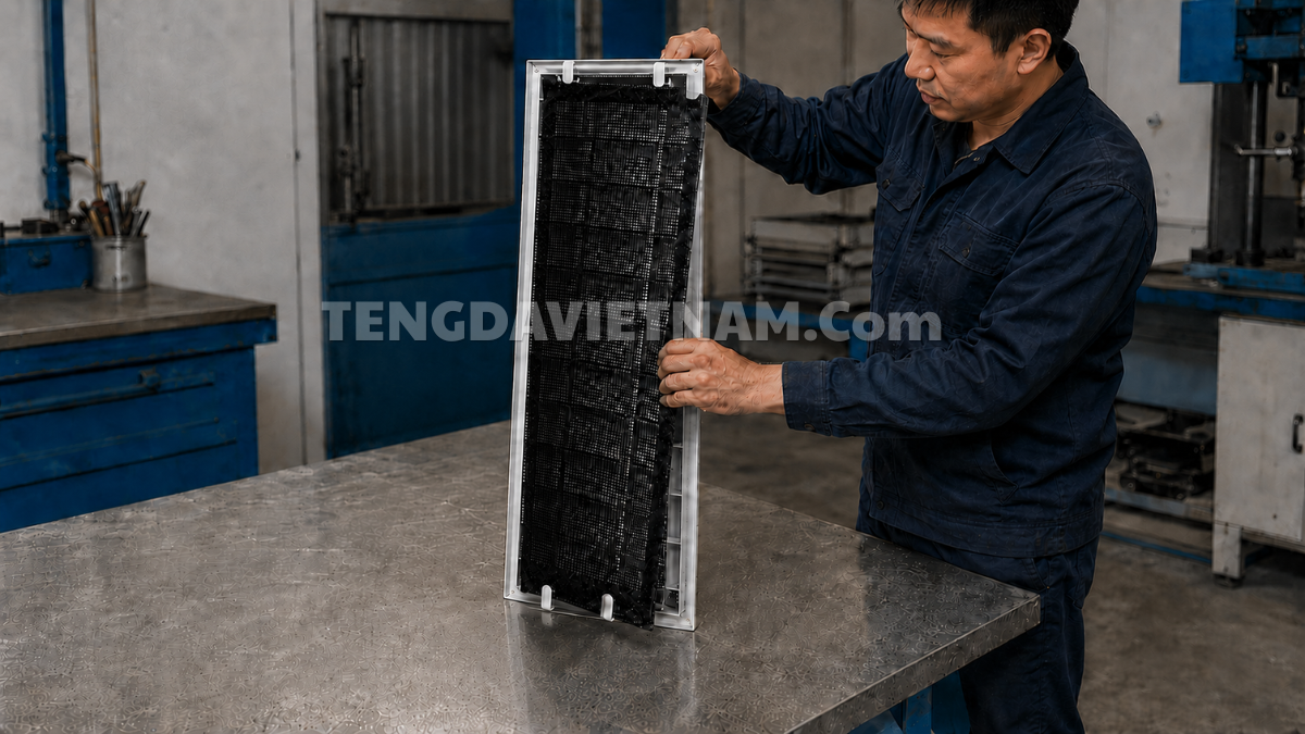 Tháo lưới lọc bụi cửa gió hồi bản lề để vệ sinh