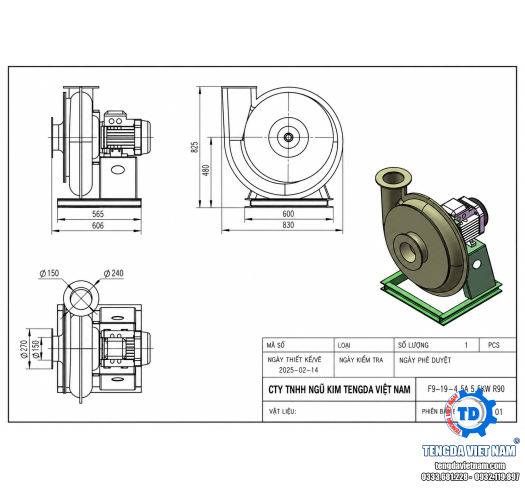 Quạt Ly Tâm Chống Ăn Mòn F9-19 Kiểu A – Cao Áp, Composite FRP