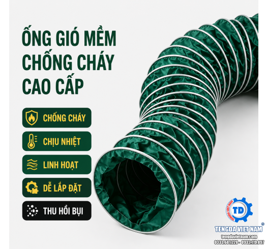 ỐNG GIÓ MỀM CHỐNG CHÁY LÕI THÉP – CHỊU NHIỆT CAO, THOÁT KHÓI