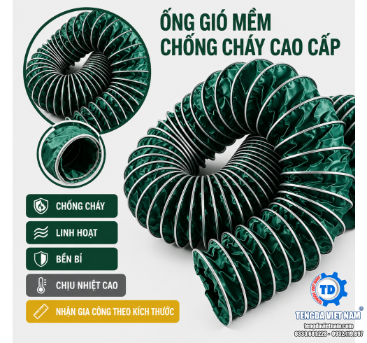 ỐNG GIÓ MỀM CHỐNG CHÁY LÕI THÉP – CHỊU NHIỆT CAO, THOÁT KHÓI